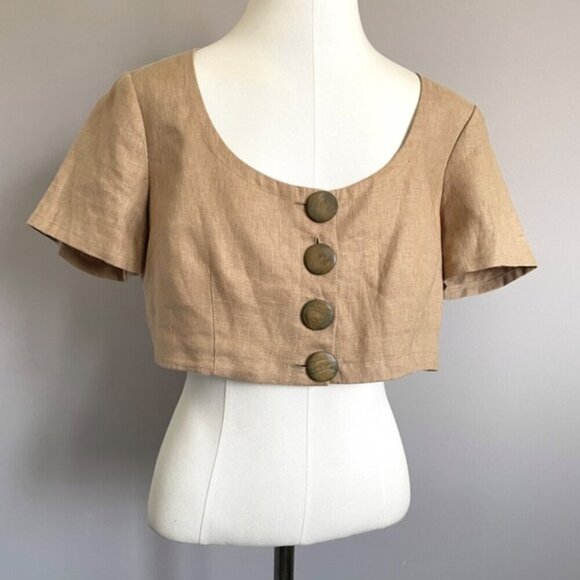Nicholas Taupe Linen Crop Top - 10 - Picture 2 of 13